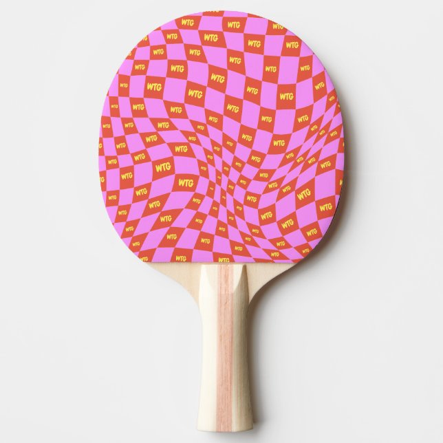 Raquette De Ping Pong à damiers néon rose orange jaune moderne rétro (Devant)