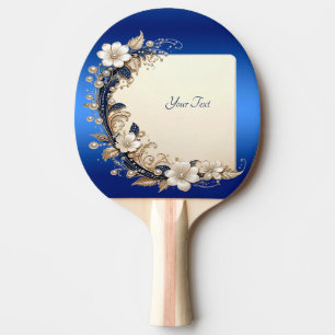 Raquette de ping pong à embellissement floral bleu