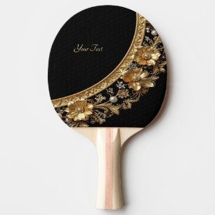 Raquette de ping pong à fleurs dorées ornées