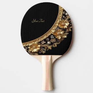 Raquette de ping pong à fleurs dorées ornées