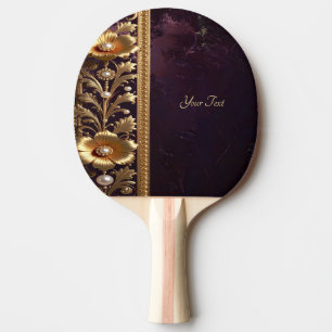 Raquette de ping pong à ornement floral doré