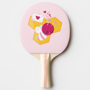 Raquette De Ping Pong Abeille mignonne aux Coeurs de Saint-Valentin rose