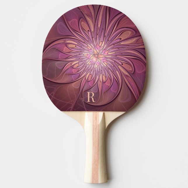 Raquette De Ping Pong Abstrait Floral Fractal Art Berry Colors Monogramm (Devant)