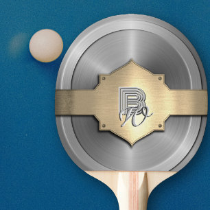 Raquette De Ping Pong Acier Or Métallisé trompe l’œil Monogramme