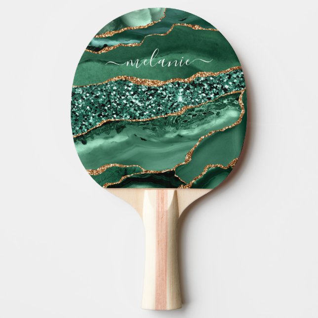 Raquette De Ping Pong Agate Green Gold Parties scintillant Geode Marbre  (Devant)