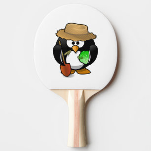Raquette De Ping Pong Agriculteur adorable de pingouin de bande dessiné