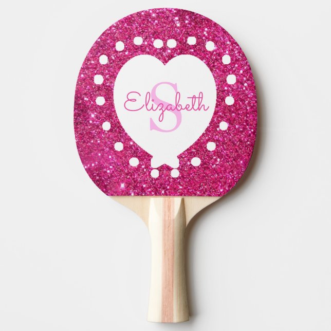 Raquette De Ping Pong Ajouter Un Nom Monogramme Parties scintillant Rose (Devant)