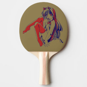 Raquette De Ping Pong Américain Manga Neko Catgirl Kawaii Anime