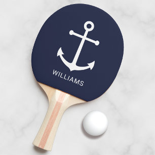 Raquette De Ping Pong Ancre bleue marine et nom personnalisé