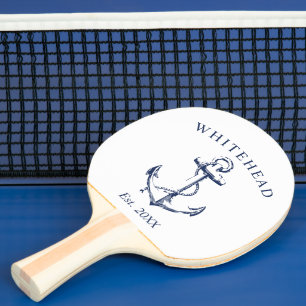 Raquette De Ping Pong Ancre nautique Monogramme blanc