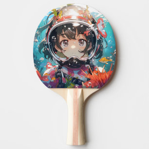 Raquette De Ping Pong Anime sous-marine fille avec casque couvert de cor