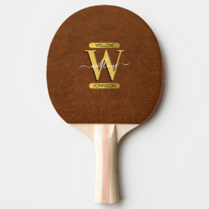 Raquette De Ping Pong Antique Faux Cuir & Or Monogramme