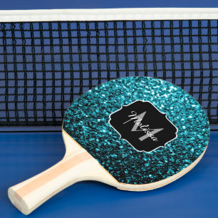 Raquette De Ping Pong Aqua bleu brillant faux parties scintillant scinti
