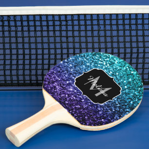 Raquette De Ping Pong Aqua blue Ombre fausse parties scintillant scintil