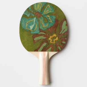 Raquette De Ping Pong Aqua et Fleurs orange brûlées sur Arrière - plan v