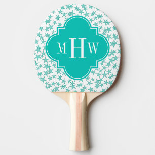 Raquette De Ping Pong Aqua / Turq White Stars Quatrefoil Turquoise 3 Mon