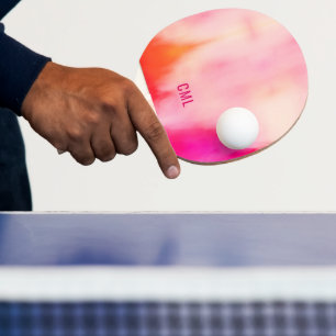 Raquette De Ping Pong Aquarelle Abstraite Corail rose Orange Monogramme
