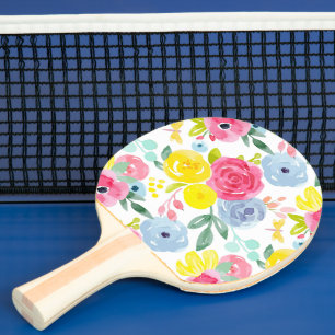 Raquette De Ping Pong Aquarelle colorée brillante Motif floral