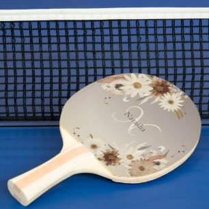 Raquette De Ping Pong Aquarelle d'automne Monogramme floral Personnalisé