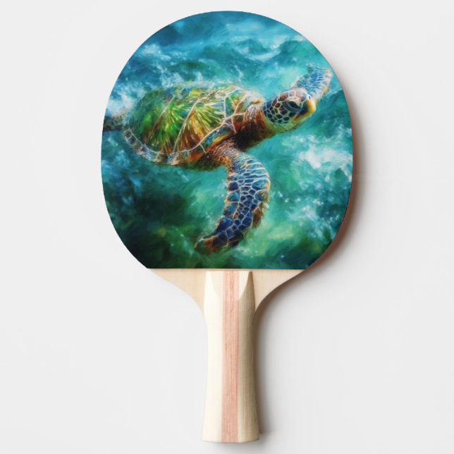 Raquette De Ping Pong Aquarelle Natation Tortue de mer (Devant)
