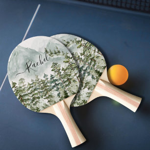Raquette De Ping Pong Aquarelle personnalisée de la forêt et de la monta