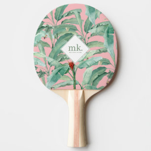Raquette De Ping Pong Aquarelle rose banane tropicale Feuilles Monogramm