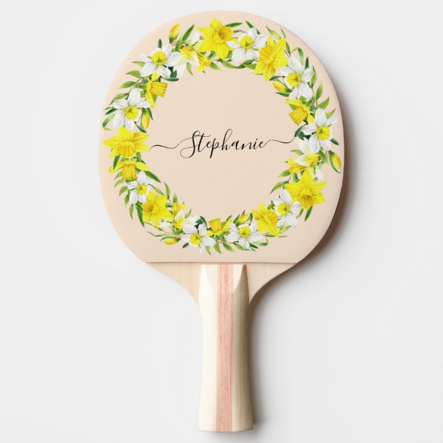 Raquette De Ping Pong Aquarelle Rustique Boho Jaune Daffodique Personnal (Devant)
