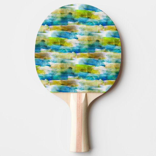Raquette De Ping Pong Aquarelle vert abstrait, bleu (Devant)