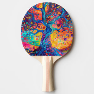 Raquette De Ping Pong Arbre coloré de la vie Arc-en-ciel Sérénité Nature