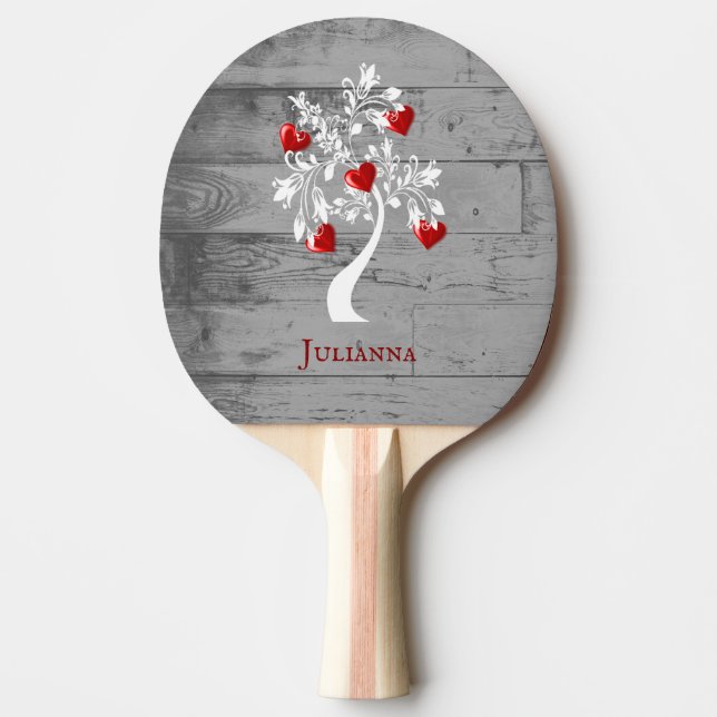Raquette De Ping Pong Arbre rouge des coeurs Ping Paddle personnalisé (Devant)