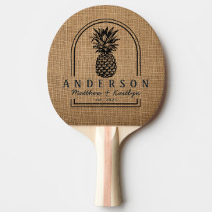 Raquette De Ping Pong Arc de mariage ananas en toile de jute marron avec