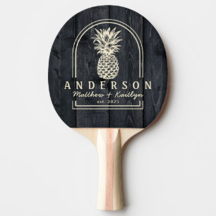 Raquette De Ping Pong Arc de mariage en bois brûlé foncé avec ananas et