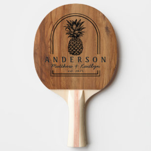 Raquette De Ping Pong Arche de mariage au bois d'érable et ananas & nom 