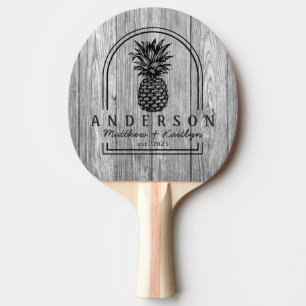 Raquette De Ping Pong Arche de mariage en ananas gris foncé patiné & nom