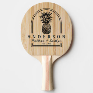 Raquette De Ping Pong Arche de mariage en bambou blanc avec ananas & nom