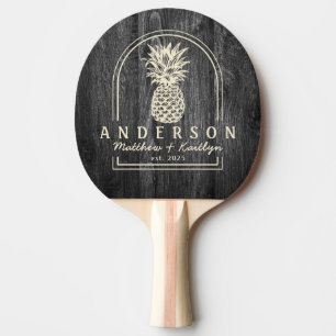 Raquette De Ping Pong Arche de mariage en bois de pin patiné foncé & nom