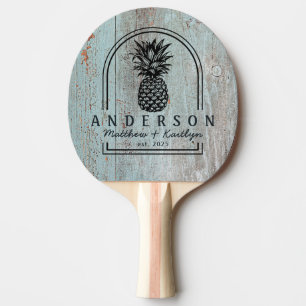 Raquette De Ping Pong Arche de mariage en bois peint en bleu en forme de