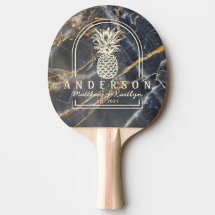 Raquette De Ping Pong Arche de mariage en marbre noir et ananas doré ave