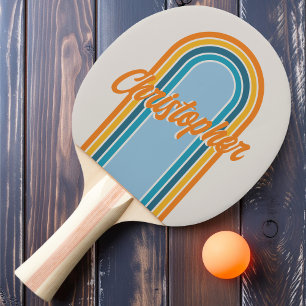 Raquette De Ping Pong Arche vintage Retro Arc en arc en ciel avec nom