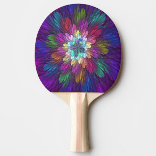 Raquette De Ping Pong Art abstrait fractal de fleurs psychédéliques colo