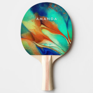 Raquette De Ping Pong Art de la parties scintillant en marbre orange imi