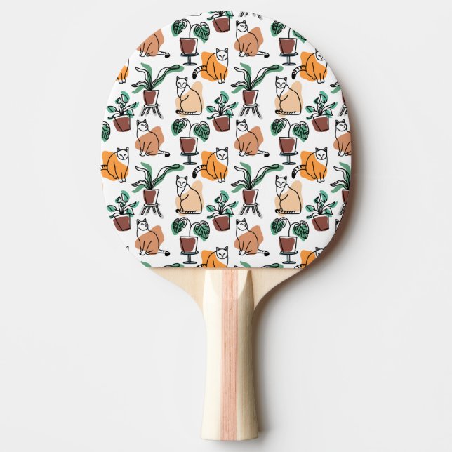 Raquette De Ping Pong Art de trait dessin chats et fleurs (Devant)