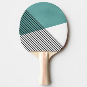 Raquette De Ping Pong Art géométrique simple noir, blanc et turquoise
