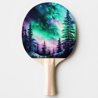 Raquette De Ping Pong Aurora céleste boréale Lumières nord vives
