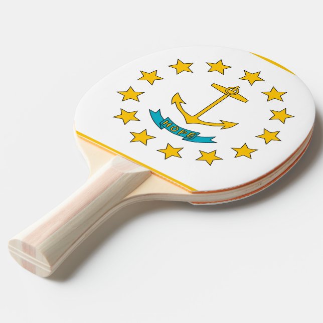Raquette de ping pong avec le drapeau de Rhode Isl (Devant Angle)