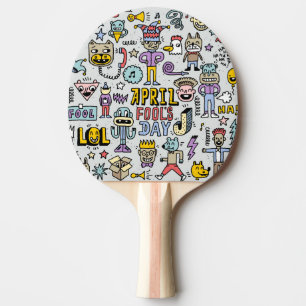 Raquette De Ping Pong Avril Fools : Jeu de Doodles Colorés.