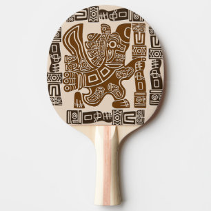 Raquette De Ping Pong Aztec Eagle Guerrier Tribal Art antique