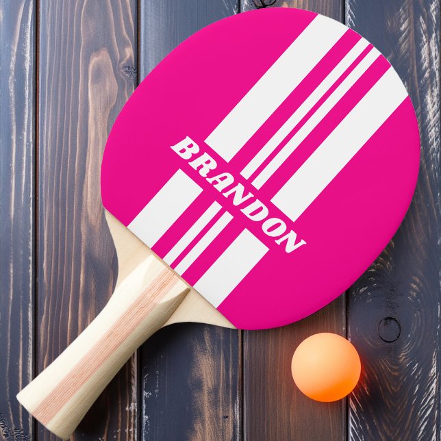 Raquette De Ping Pong Bande à double rallye rétro rose avec nom (Créateur téléchargé)