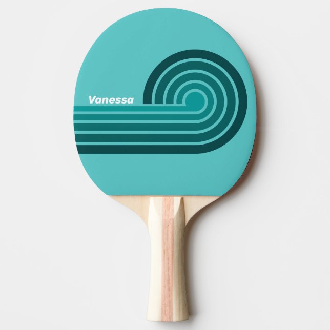 Raquette De Ping Pong Bandes bouclées en dégradé aqua avec nom (Devant)