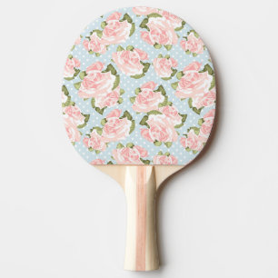 Raquette De Ping Pong Beau motif de rose avec le pois bleu